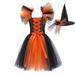 ZRBYWB Toddler Kids Baby Girl Dress Magnificent Witch Black Gown With Hat Fancy Tutu Dress Up Party Tulle Dresses