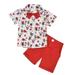 Tosmy Christmas Clothes Toddler Kids Baby Boy Clothes Santa Deer Print Short Sleeve Bowtie T Shirt Red Shorts Gentleman Suit Xmas 2 Piece Outfits Set Cute Clothes