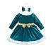 Qtinghua Toddler Baby Girls Christmas Dress Off Shoulder Long Sleeve Fur Trim Dress with Headband Party Dress Dark Green 3-4 Years