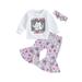 Frobukio Kids Baby Girls Halloween Outfits Ghost Print Sweatshirt Flared Pants Set Headband Infant Clothes