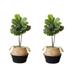 3 ft. Artificial Fiddle Leaf Fig Tree with Handmade Cotton & Jute Woven Planter DIY Kit Green & Black - Set of 2