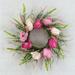 AI-FL7108-Q04 Pink White & Tulips on Green Stems Wreath - Set of 4