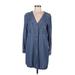 H&M Casual Dress - Shirtdress V Neck 3/4 sleeves: Blue Dresses - Women's Size 6