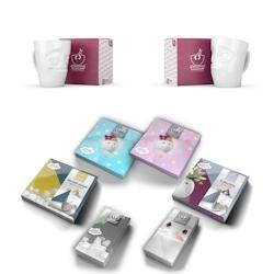 Henkelbecher-Set 2-tlg. - jeweils 350 ml + Servietten - FIFTYEIGHT Henkelbecher - Dekor Weiß - 1 Set