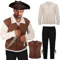 Jeyiour 4 Pcs Men's Medieval Costume Set Adult Renaissance Outfit Pirate Shirt Vest Viking Pants Hat Halloween Cosplay(Large)