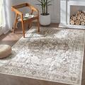 TOPICK Area Rug 120x180cm Living Room Rug Vintage Taupe Multi Floral Print Rug Non Slip Thin Washable Rug Indoor Floor Cover Foldable Lightweight Carpet Office Bedroom Kitchen