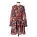 Shein Casual Dress - Mini High Neck Long sleeves: Red Floral Dresses - Women's Size Medium