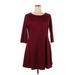 Bongo Plus Casual Dress - Mini Scoop Neck 3/4 sleeves: Burgundy Solid Dresses - Women's Size 1X