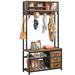 17 Stories Stephaie 31.5" Wide Coat Rack, 4-in-1 Hall Tree w/ Bench & Shoe Storage for Entryway w/ Hooks Wood/Metal in Black/Brown/Gray | Wayfair