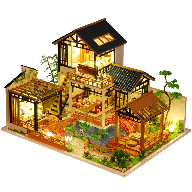 Maisons de beurre miniatures en bois bricolage avec meubles, maison de courses à lumière LED, prairie chinoise, kits de construction, cadeaux d'anniversaire pour filles