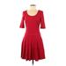 Eliza J Cocktail Dress - A-Line Scoop Neck 3/4 sleeves: Red Print Dresses - Women's Size 6