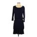 Boston Proper Casual Dress - DropWaist Scoop Neck 3/4 sleeves: Blue Print Dresses - Women's Size Small