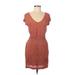 James Perse Casual Dress - Mini V Neck Short sleeves: Brown Print Dresses - Women's Size Medium