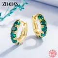 ZDADAN 925 Sterling Silver 18K Gold Emerald Hoop Earrings For Women Fashion Jewelry