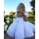 3-9 Jahre weißes Tüll Mädchen Kleid Pailletten Schleifen Kinder Erstkommunion Ballkleid Hochzeits