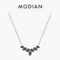 MODIAN Genuine 925 Sterling Silver Tree Leaves Wheat Pendant Necklace For Women Black Zirconia Fine