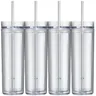 4Pack Skinny Acrylic Tumblers With Lid And Straw 16oz Double Wall Clear Plastic Tumblers Clear