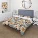 Designart "Blue And Beige Geometric Beige Floral Beauty" Beige Cottage Bedding Cover Set With 2 Shams