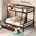 Twin Over Full Bunk Bed with 2 Storage Drawers, Whiteboard & 3 Hooks, Solid Wood Bunk Bed with Ladder & Safety Guardrail