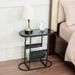 2pcs Glass Top Oval End Table Kitchen Cabinets Nightstands