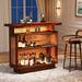 Rattan Home Bar Unit, Farmhouse 4-Tier Bar Table with 4 Stemware Racks