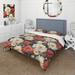 Designart "Beige And Light Red Farmhouse Floral Pattern I" Cottage Bedding Cover Set With 2 Shams