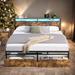 3 Size Bed Frame, Storage Headboard with Charging Station Solid and Stable 2 Drawers, Noise Free