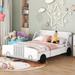 Full Size Car Shaped Platform Bed with Wheels, Wooden Platform Bed with Sturdy Slat Support, Fun Play Design Platform Bed, White