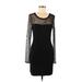 Three Dots Casual Dress - Sheath Scoop Neck Long sleeves: Black Print Dresses - Women's Size Medium