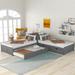 L-shaped Platform Bed with Trundle and Drawers Linked with built-in Desk,Twin