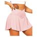 Women Pleated Tennis Skirt with Pockets Shorts Crossover High Waisted Athletic Golf Skorts Workout Sports Skirt