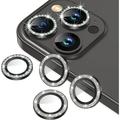 3+3 6 Pack for iPhone 13 Pro 6.1 / 13 Pro Max 6.7 Camera Lens Protector Bling Diamond & Bling Glitter Metal Ring 9H Tempered HD Glass Camera Protector Cover Film Black