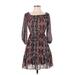 BB Dakota Casual Dress - Mini Boatneck 3/4 sleeves: Black Aztec or Tribal Print Dresses - Women's Size X-Small