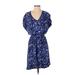 Express Casual Dress - Popover: Blue Animal Print Dresses - Women's Size Small