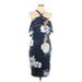 Casual Dress - Sheath Halter Sleeveless: Blue Floral Dresses - Women's Size Large
