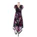 J.B.S. Casual Dress - Midi V-Neck Short sleeves: Purple Print Dresses - Women's Size 6