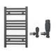 300mm Wide Straight Anthracite Grey Heated Bathroom Towel Rail Radiator With Valves For Central Heating UK (With TRV Angled Valves, 300 x 600 mm (h))