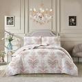 3 PCS Patchwork Bedspread Quilted Bed Throw Single Double King Size Bedding Set (Jasmine Blush Pink, King Size Bedspread set)