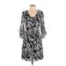 Karl Lagerfeld Paris Casual Dress - A-Line V Neck 3/4 sleeves: Black Floral Dresses - Women's Size 4 Petite