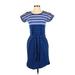 T by Talbots Casual Dress: Blue Stripes Dresses - Women's Size P