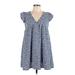 Shein Casual Dress - Mini V Neck Short sleeves: Blue Floral Dresses - Women's Size Large