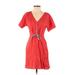 J.Crew Casual Dress - Mini V Neck Short sleeves: Red Print Dresses - Women's Size 0