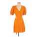 Zara Casual Dress - A-Line V Neck Short sleeves: Orange Solid Dresses - Women's Size Small