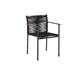 Birch Lane™ Ledell Aluminum Stackable Dining Outdoor Arm Chair w/ Teak Arm Rest Metal/Sling in Black | 32 H x 22 W x 23 D in | Wayfair