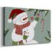 The Holiday Aisle® Peppermint Snowman Collection A Canvas, Solid Wood in Green/Red/White | 12 H x 18 W x 1.5 D in | Wayfair