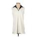 Lands' End Casual Dress - Shift V Neck Sleeveless: White Solid Dresses - Women's Size Small