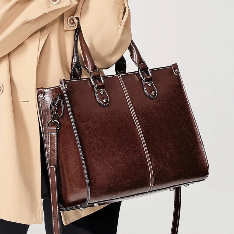 Femmes sac à main bandoulière sac fourre-tout en cuir véritable Shopping mode bureau femme véritable peau de vache messager sacs à poignée supérieure