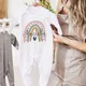 Personalised Name Rainbow Baby Babygrow Sleepsuit Bodysuit Newborn Coming Home Hospital Outfit