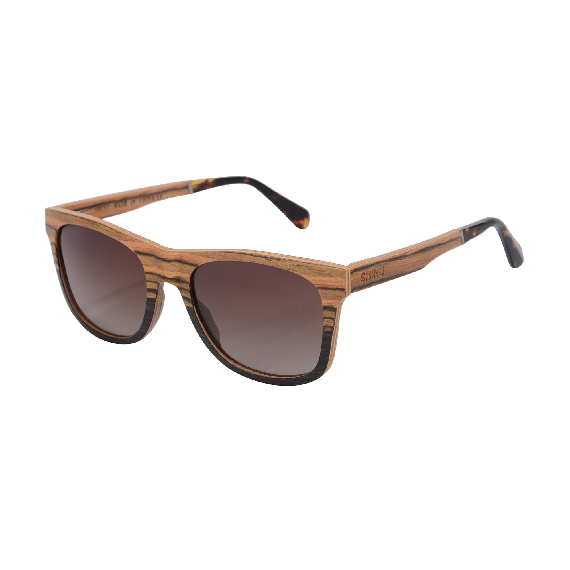 SHINU Fahrrad-Sonnenbrille für Herren, polarisierte Sonnenbrille für Damen, quadratische Holz-Sonnenbrille für Damen, Ebenholz-Sonnenbrille, Holz-Brillengestell für Herren Image