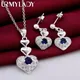 Hot Noble blue crystal heart 925 sterling Silver pendant necklace earring Jewelry sets for Woman